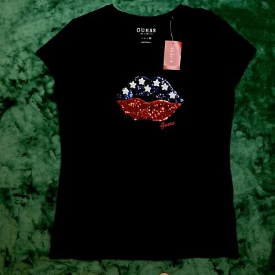 Camiseta para mujer GUESS Los Angeles manga corta X-LARGE negra/EE. UU. Bandera Foto 1 de 4