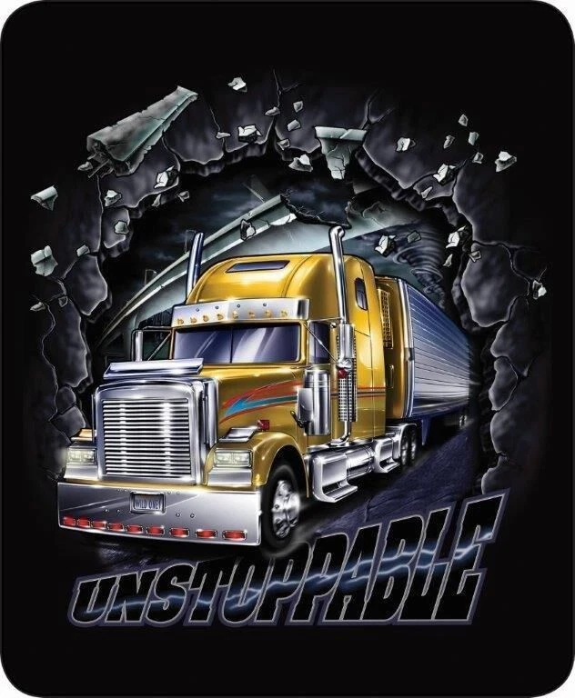REGAL COMFORT HEAVY Unstoppable 18 Wheeler Semi Truck Driver Faux Fur Blanket Super Soft Plush