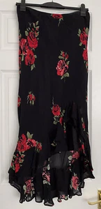 DOROTHY PERKINS LADIES RED ROSE CHIFFON RUFFLE SKIRT UK 14 Lined Raised Side. - Picture 1 of 4