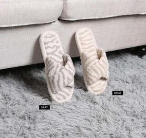 ComfyLuxe Zebra Pattern Criss-Cross Slippers - Picture 1 of 7