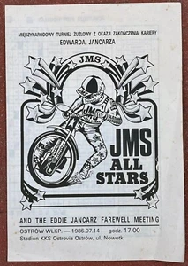 1986 JMS All Stars - Eddie Jancarz Farewell Meeting Speedway Motorcycle Program - Picture 1 of 3