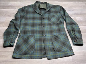 Vintage Pendleton Jacket Mens M Green Plaid Chore Blazer 3 Pocket Wool Shacket - Picture 1 of 9