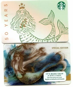 2 MERMAID SIREN NEWEST 50 YEAR #6189 + RETIRED #6118 STARBUCKS GIFT CARD - Picture 1 of 1