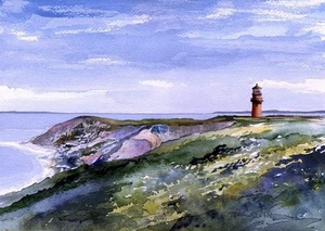 Gay Head Lighthouse Martha's Vineyard Massachusetts Matted Watercolor Art Prints - Picture 1 of 2