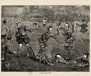 Disfraz de payaso de cricket partido de cricket estampado antiguo 1875 - Imagen 1 de 1