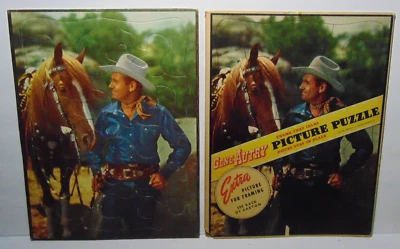 1950s Vtg Whitman GENE AUTRY Western Cowboy Inlay Tray Picture Puzzle Made USA - Image 1 of 4