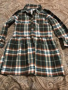 Carters Girls Dress Green Plaid Round Neck Long Sleeve Bow Ruffle Toddler Size 4