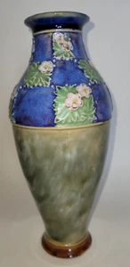 Art Nouveau Royal Doulton Glazed Pottery Vase Dogwood Decoration Cobalt & Green - Picture 1 of 11