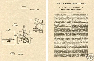 1855 SINGER SEWING MACHINE US Patent Art Print READY TO FRAME!!!! Isaac Vintage - Picture 1 of 1