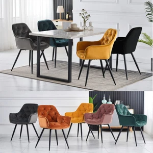 1.5M Dining Table/Velvet Dining Chairs Set Metal Legs Dining Room Kitchen Office - Picture 1 of 54