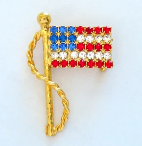 Broche de diamantes de imitación bandera de Estados Unidos prendedor vintage patriótico 4 de julio rojo blanco azul - Imagen 1 de 2