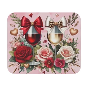 Alfombrilla de ratón romántica coqueta floral copas de vino, linda alfombrilla de escritorio San Valentín - Imagen 1 de 5