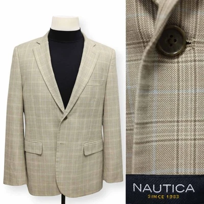 NAUTICA mens beige PLAID two button sport coat suit jacket blazer SLIM FIT 42 R - Image 1 of 4