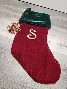 Red Green Velvet Christmas Stocking Gold Rope And Letter S Bed Bath Beyond - Picture 1 of 4