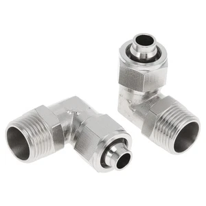 Push To Fit 1/2" 90° 3/8"BSPT 2Pcs Plateado para línea aire - Imagen 1 de 7