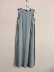 Eileen Fisher 100% Silk Georgette Crepe Maxi Dress Size Small Sheer Overlay - Picture 1 of 11