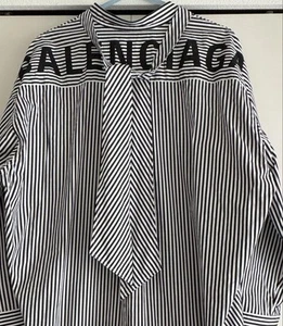 BALENCIAGA Back Logo Striped Long Sleeve Shirt 36 Black Good Condition HN5097 - Picture 1 of 5