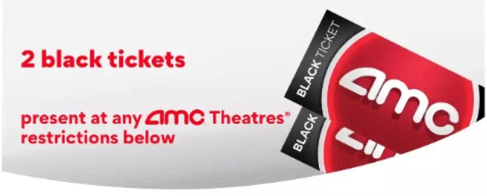 2 AMC Theatres Black Movie Ticket, No Expiration *Fast Delivery!* Read - Image 1 of 1