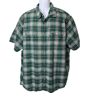 Eddie Bauer Button Down Shirt Mens 3XL Tall Green Plaid Classic Fit Short Sleeve - Picture 1 of 12