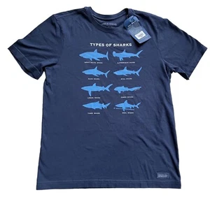 Life is Good Men's Small Shark Diagram Short Sleeve Crusher Tee Shirt Blue New - Picture 1 of 6