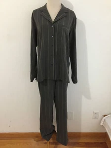 CHICO'S Pant Suit Gray w/Black & Beige Pinstripes Size 2 Blazer / Size 1 Pants - Picture 1 of 12