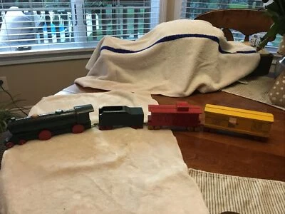 Antique Strombecker Wooden Train and Car Set of Four - LARGE CARS - Image 1 of 4