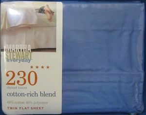 Martha Stewart Everyday Sheet Cornflower Blue Solid Twin Flat 230 Count MIP - Picture 1 of 3