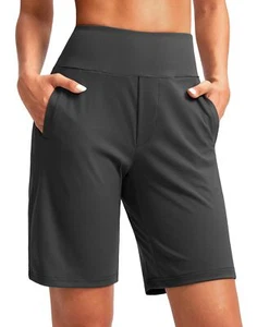 Women's 9" Knee-Length Bermuda Shorts High Waist Athletic Workout Shorts - Picture 1 of 7