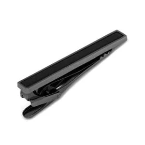 Gunmetal and Onyx Inlaid Tie Clip with Hinge Back Closure - Picture 1 of 4