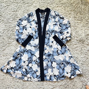 R & M Richards Floral Cardigan Duster Blazer White Blue Size 20W Sheer - Picture 1 of 8