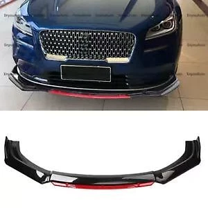 Front Bumper Lip Spoiler Splitter Glossy Black Red For Lincoln MKZ Universal - Image 1 of 4