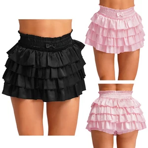 Womens Bloomers Layered Booty Satin Shorts Tiered Bottoms Ruffles Pants Maid - Picture 1 of 39