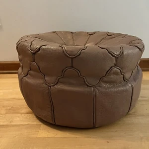 Vintage Moroccan Leather Poof Ottoman Pouf - Picture 1 of 9