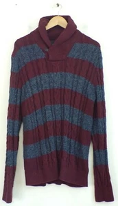 TOMMY HILFIGER Men Large Red & Blue Cable Knit Henley Sweater - Picture 1 of 4