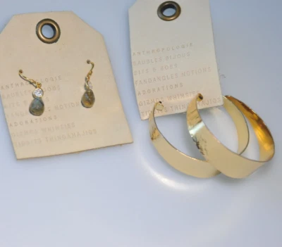 LOTE de pendientes Anthropologie NUEVO CON ETIQUETAS tono dorado pendientes de aro perforados colgantes CG22 Foto 1 de 4