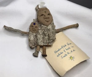 RARO Espíritu de árbol hecho a mano vintage con niño ~ escultura de adobe y corteza de árbol casi nuevo - Imagen 1 de 10