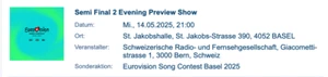 2 x ESC Eurovision Song Contest Ticket Semi Final 2 Eavening Preview Show - Bild 1 von 2