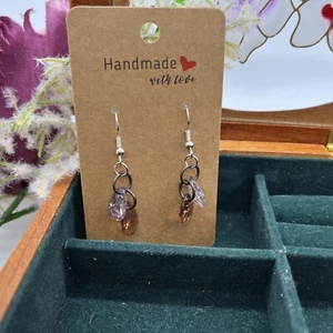  Pendientes colgantes Crackle color ámbar y lavanda lágrima hechos a mano #99 - Imagen 1 de 3