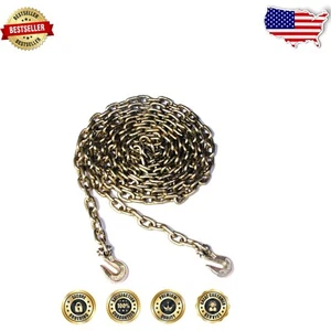 Heavy-Duty 1/4-Inch x 12-Foot Towing Chain with Grab Hooks - 3,150 lbs Limit - Picture 1 of 2