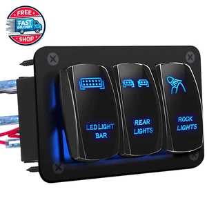 LED Light Bar Switch Panel, 3 Gang Rocker Switch Panel, 12V Toggle Swi - Picture 1 of 12