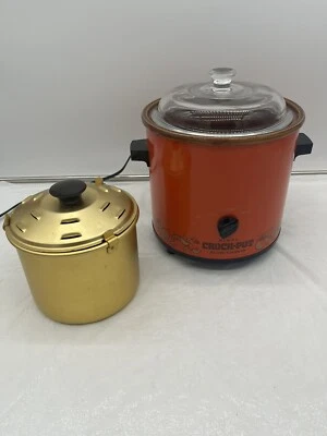 Vintage Rival Crock Pot Flame Orange 3100/2 Slow Cooker 3.5QT +Bread'n Cake Bake - Image 1 of 4
