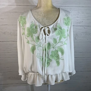 Sophie Max white/green embroidered blouse size Small - Picture 1 of 11