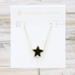 NWT Kendra Scott Jae Star Pendant Necklace Black Drusy Gold Plated - Picture 1 of 8