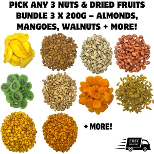 Create Your Own Dried Fruits & Nuts Bundle 3x200g - Healthy Snack Free Delivery - Picture 1 of 27