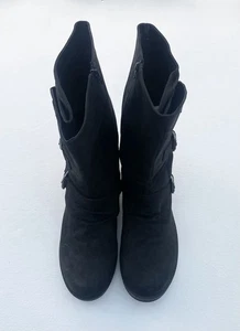Ladies Evans 10 Wide Fit Black biker boots - Picture 1 of 5