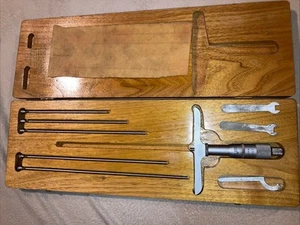 Craftsman Depth Micrometer Set Made In The USA with Hardwood box+extra wrenches - Picture 1 of 12