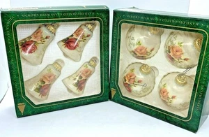 Acht Weihnachten von Krebs florale Glas Ornamente Glocke & Kugel glitzernd Vintage - Bild 1 von 10