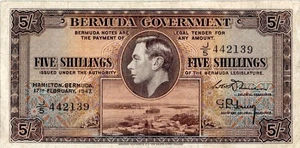 Bermuda 5 Schilling Währung Banknote 1947 - Bild 1 von 2