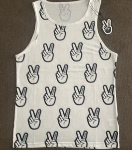 Camiseta sin mangas estampada marca DEUCE para hombre talla S ~ blanca y negra nueva con etiquetas - Imagen 1 de 3