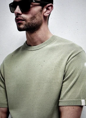 Rag & Bone Men's Sweater Light Dove Nolan Corded Cotton SS Crew Size M MSRP $225 - Image 1 of 4